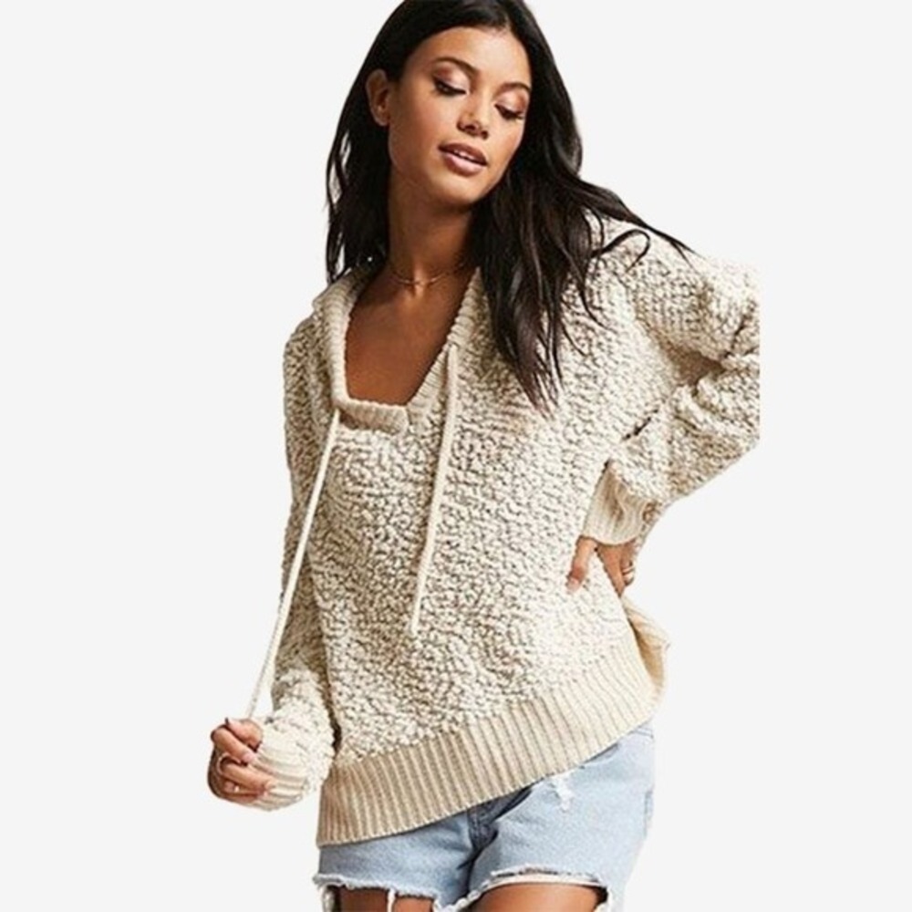 Young Fabulous & Broke Popcorn Knit Hoodie Sweater Size S Cream Clean Girl Comfy - Picture 5 of 14